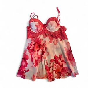 Linea Donatella XL Pink Floral Lace Babydoll Chemise Lingerie Nightie